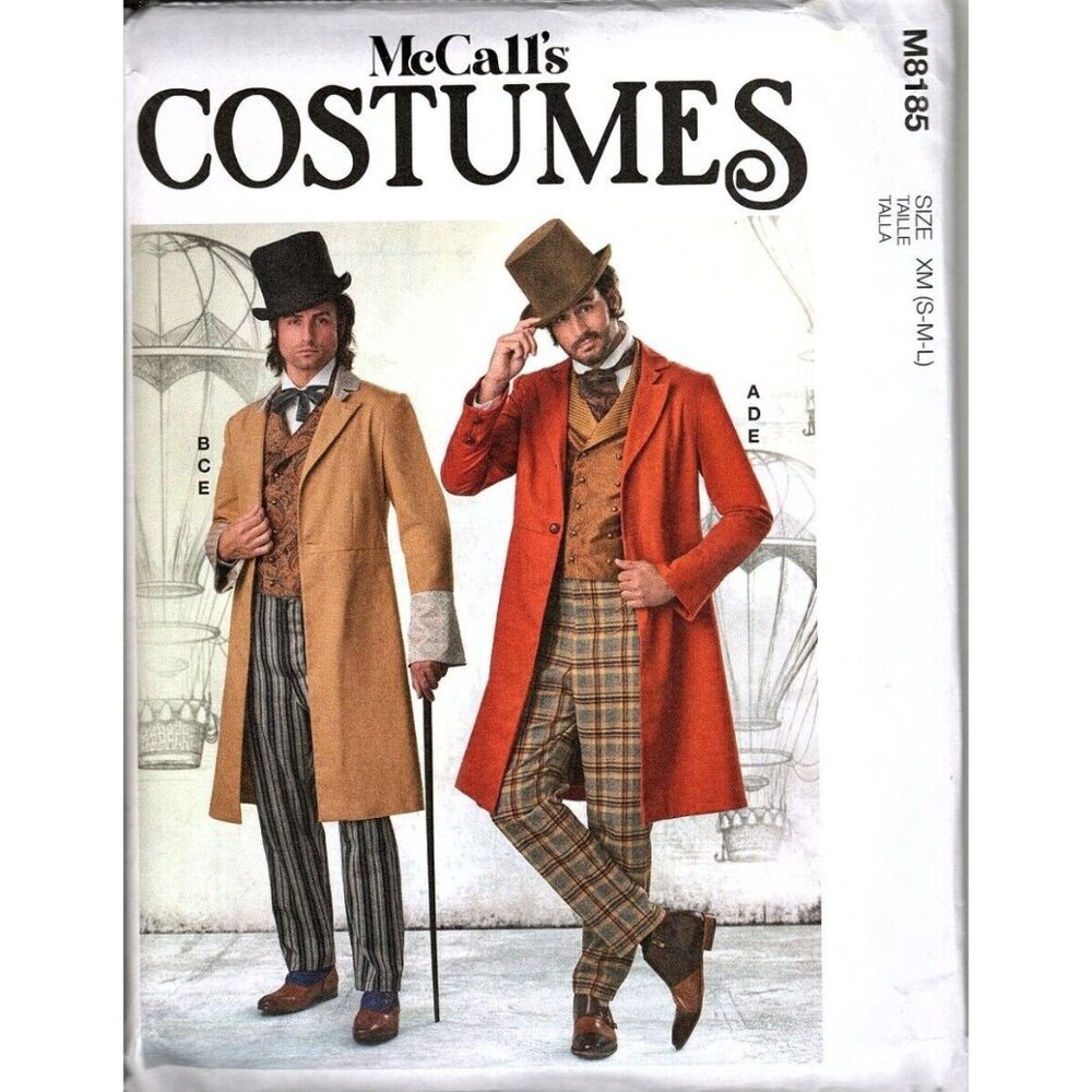 McCall's M8185 Mens S to L Victorian Steampunk Costume Uncut Sewing Pattern